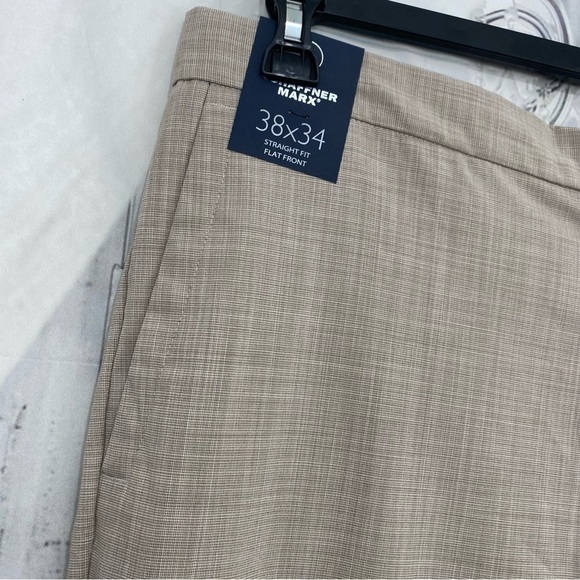 Hart Schaffner Marx Size 38x34 Dress Pants Tan Beige Drawstring Straight Flat - Picture 4 of 12